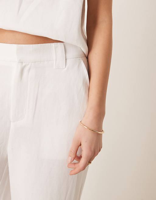 ASOS DESIGN Linen Blend Straight Leg Trousers With Tassel Hem Co-ord In White