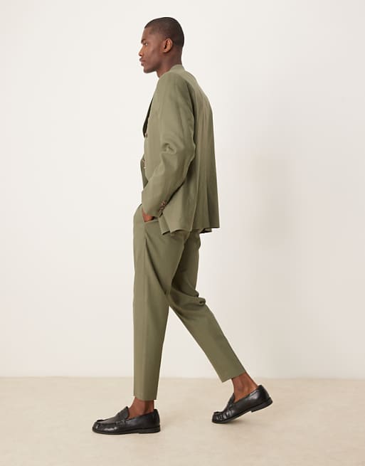ASOS DESIGN Linen Blend Tapered Suit Trousers In Green - MGREEN