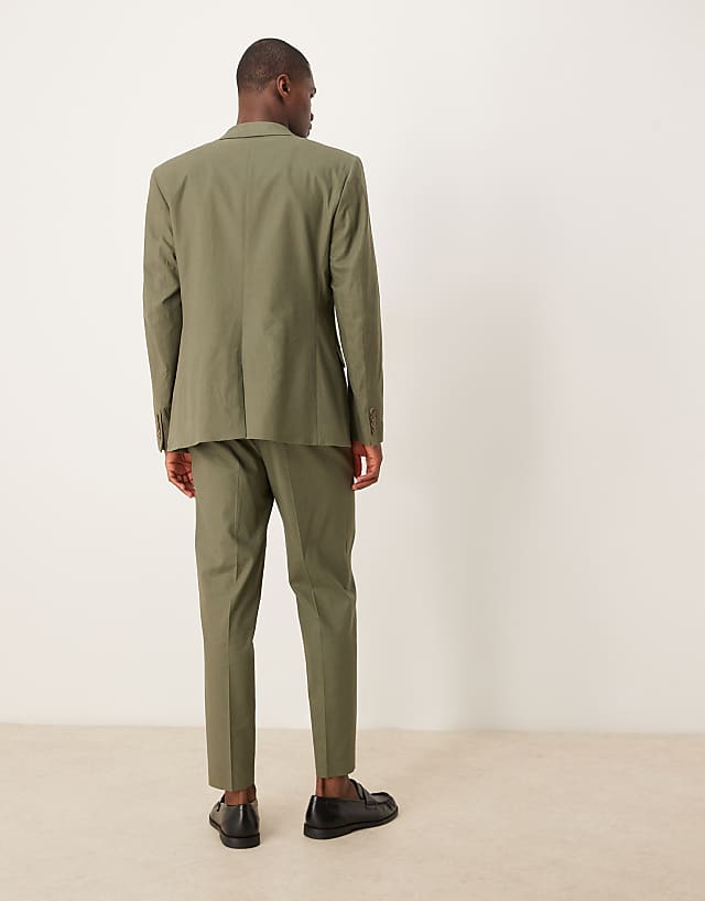 ASOS DESIGN Linen Blend Tapered Suit Trousers In Green - MGREEN