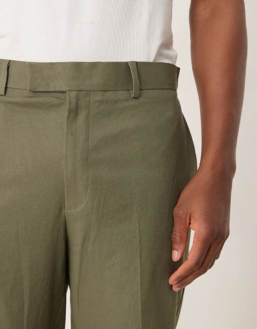 ASOS DESIGN Linen Blend Tapered Suit Trousers In Green - MGREEN