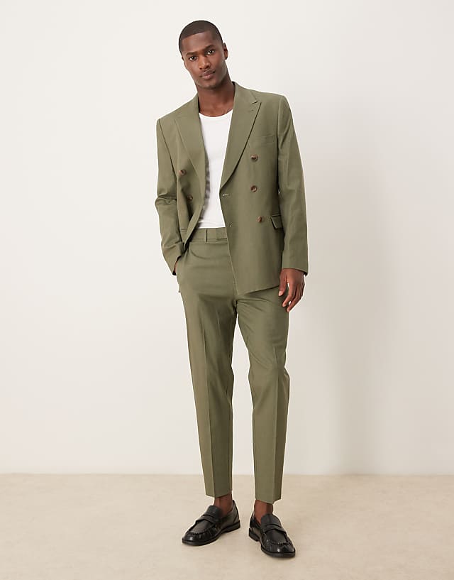 ASOS DESIGN linen blend tapered suit trousers in green - MGREEN