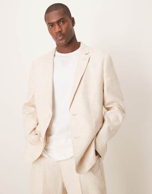 ASOS DESIGN Linen Cotton Blend Regular Suit In Stone Twill