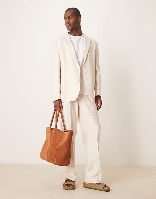 ASOS DESIGN linen cotton blend regular suit in stone twill