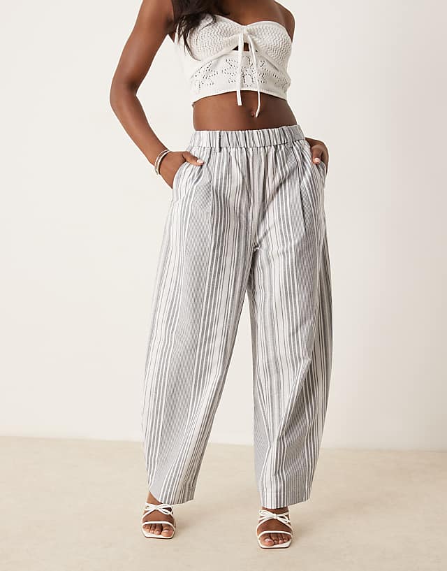 ASOS DESIGN Linen Look Barrel Trousers In Black Stripe