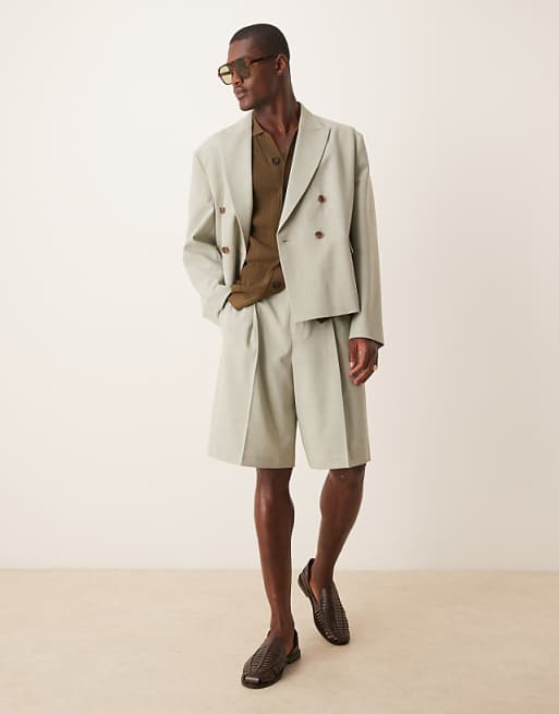 ASOS DESIGN linen look boxy suit in sage green