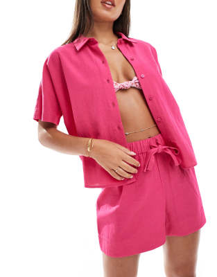 ASOS DESIGN Linen Look Co-ord Beach Set In Pink
