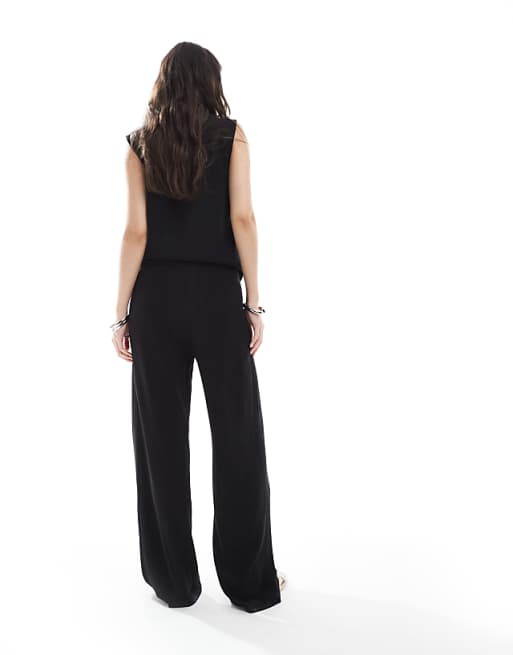 ASOS DESIGN Linen Look Co-ord Trouser In Black