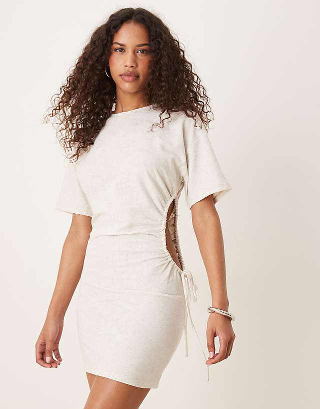 ASOS DESIGN linen look cut out side midi dress in stone