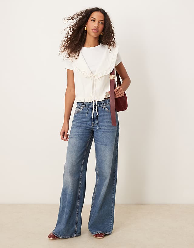 ASOS DESIGN Linen Look Frill Collar Waistcoat In Ivory