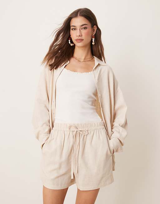 ASOS DESIGN Linen Look Pull On Shorts In Stone