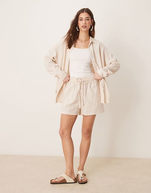 ASOS DESIGN Linen Look Pull On Shorts In Stone