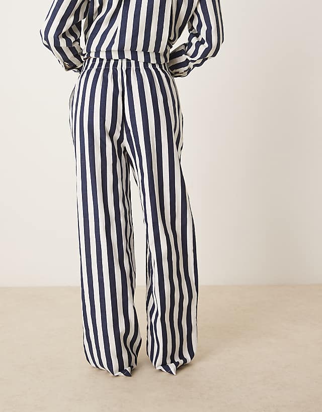 ASOS DESIGN Linen Look Pull On Trouser Co-ord In Navy Stripe