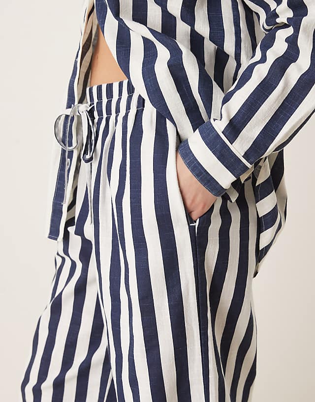 ASOS DESIGN Linen Look Pull On Trouser Co-ord In Navy Stripe