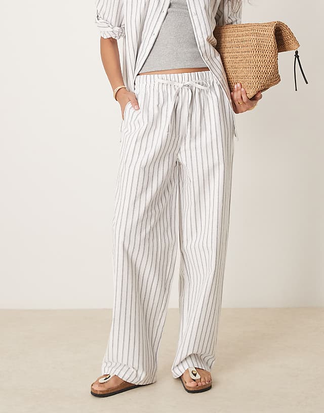 ASOS DESIGN Linen Look Pull On Trousers Co-ord In Black Stripe