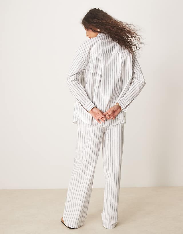 ASOS DESIGN Linen Look Pull On Trousers Co-ord In Black Stripe