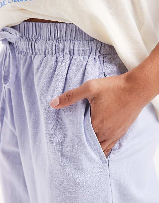 ASOS DESIGN Linen Look Pull On Trousers In Blue