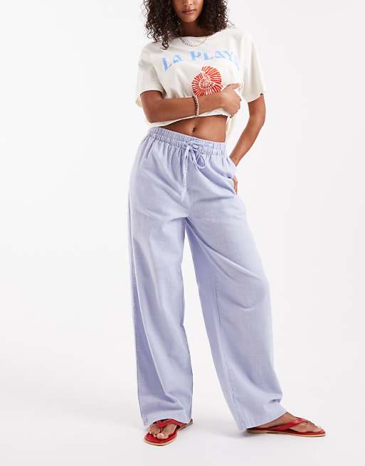 ASOS DESIGN Linen Look Pull On Trousers In Blue