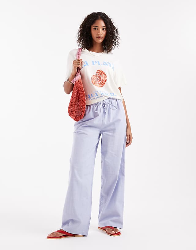 ASOS DESIGN Linen Look Pull On Trousers In Blue
