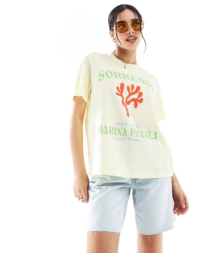 ASOS DESIGN linen look regular fit t-shirt with coral graphic in lemon