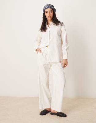 ASOS DESIGN Linen Look Shirt And Pull On Trousers Co-ord In Off White