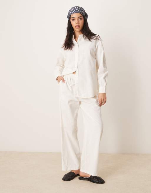 ASOS DESIGN Linen Look Shirt And Pull On Trousers Co-ord In Off White