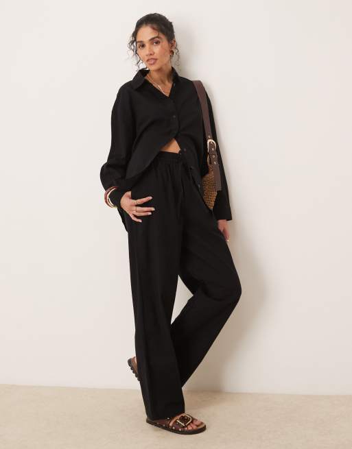 ASOS DESIGN Linen Look Shirt And Pull On Trousers Co-ord In Black