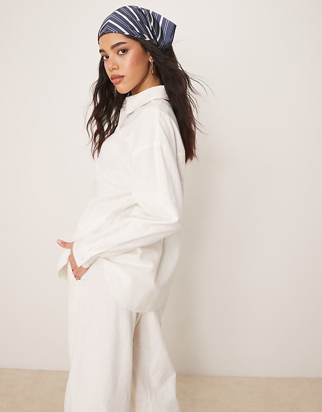 ASOS DESIGN linen look shirt and pull on trousers co-ord in off white