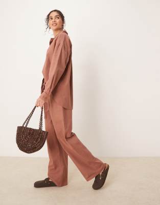 ASOS DESIGN Linen Look Shirt And Trousers Co-ord In Mocha