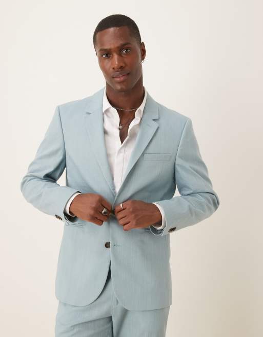 ASOS DESIGN Linen Look Slim Suit In Light Blue