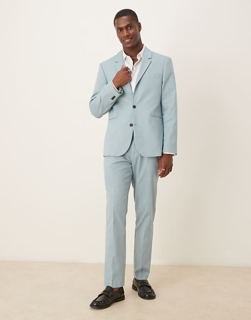 ASOS DESIGN linen look slim suit in light blue