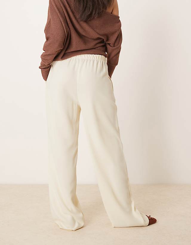 ASOS DESIGN Linen Look Tailored Tie Waist Pull On Trouser In Buttermilk