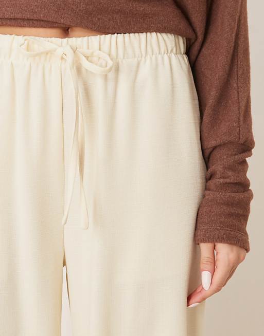 ASOS DESIGN Linen Look Tailored Tie Waist Pull On Trouser In Buttermilk