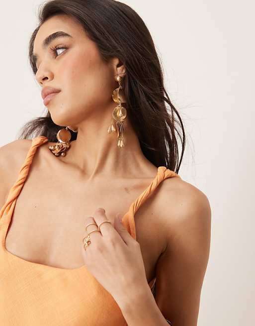 ASOS DESIGN Linen Look Twist Strap Bias Maxi Dress In Papaya