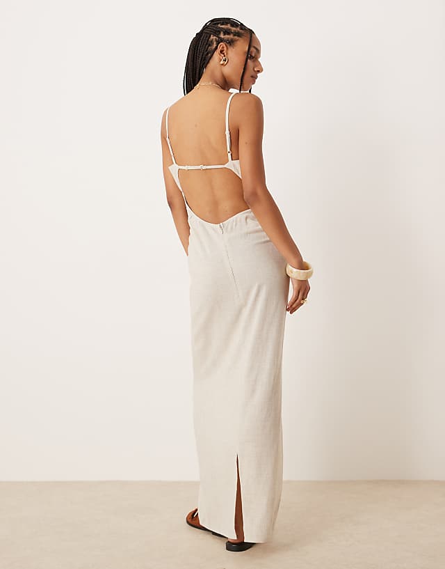 ASOS DESIGN Linen Maxi Sundress With Bralet Cut Out In Oat