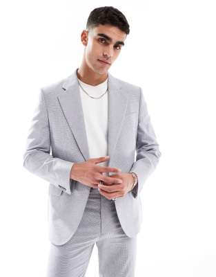 ASOS DESIGN Linen Mix Slim Suit In Grey Puppytooth