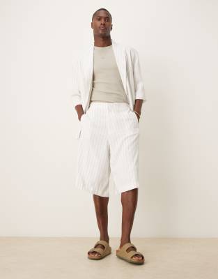 ASOS DESIGN Linen Mix Slouchy Oversized Suit In White Pinstripe