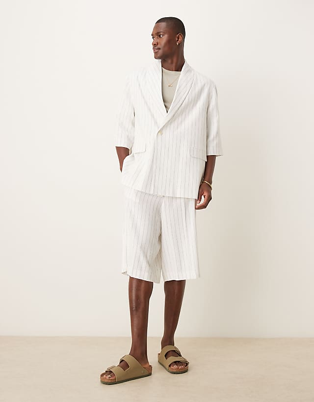 ASOS DESIGN linen mix slouchy oversized suit in white pinstripe