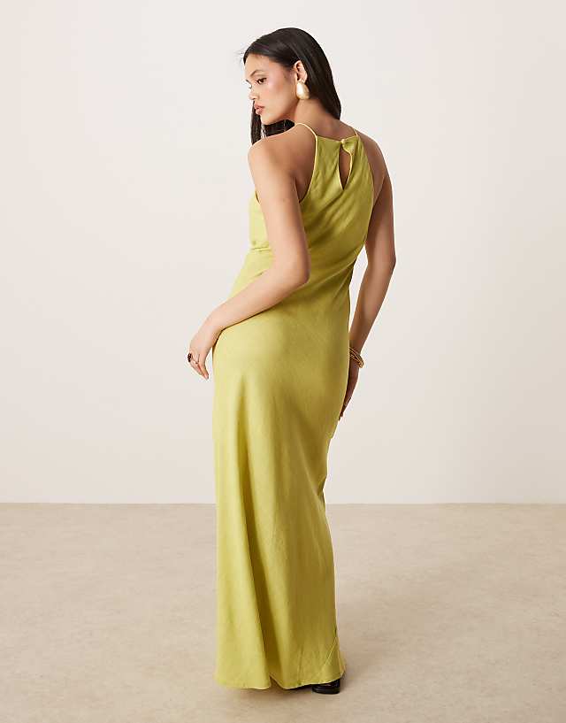 ASOS DESIGN Linen Racer Maxi Sundress In Lime Green