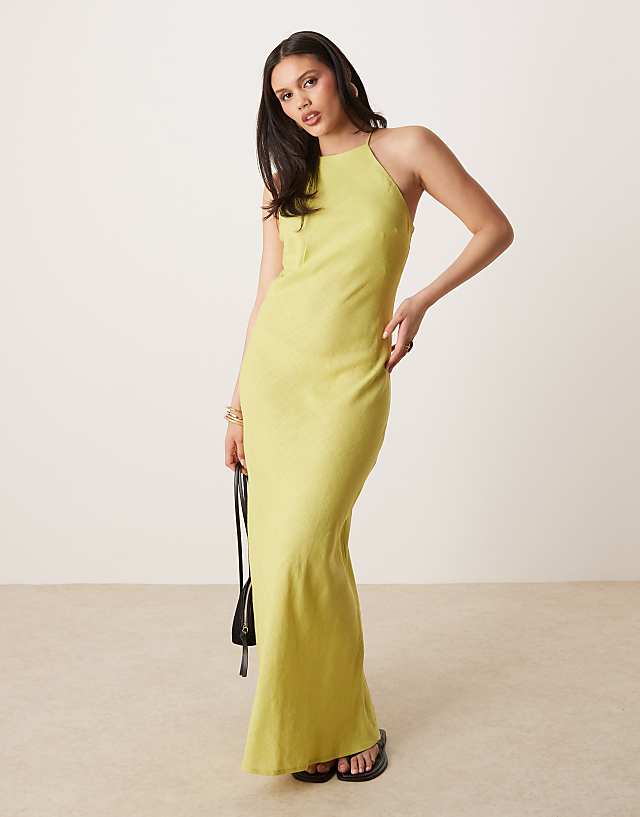 ASOS DESIGN Linen Racer Maxi Sundress In Lime Green