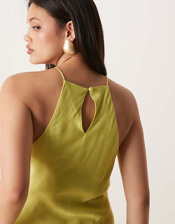 ASOS DESIGN Linen Racer Maxi Sundress In Lime Green