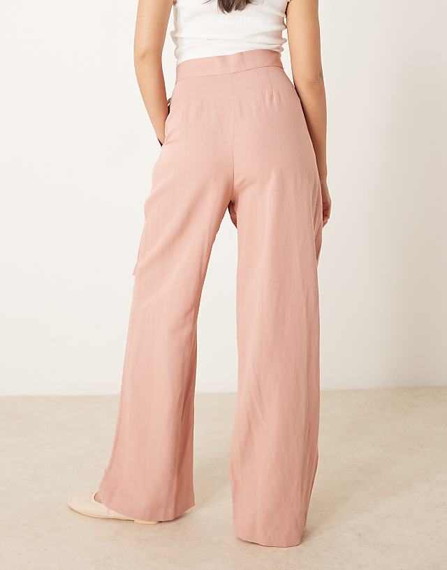 ASOS DESIGN Linen Tie Front Wide Leg Trousers In Apricot