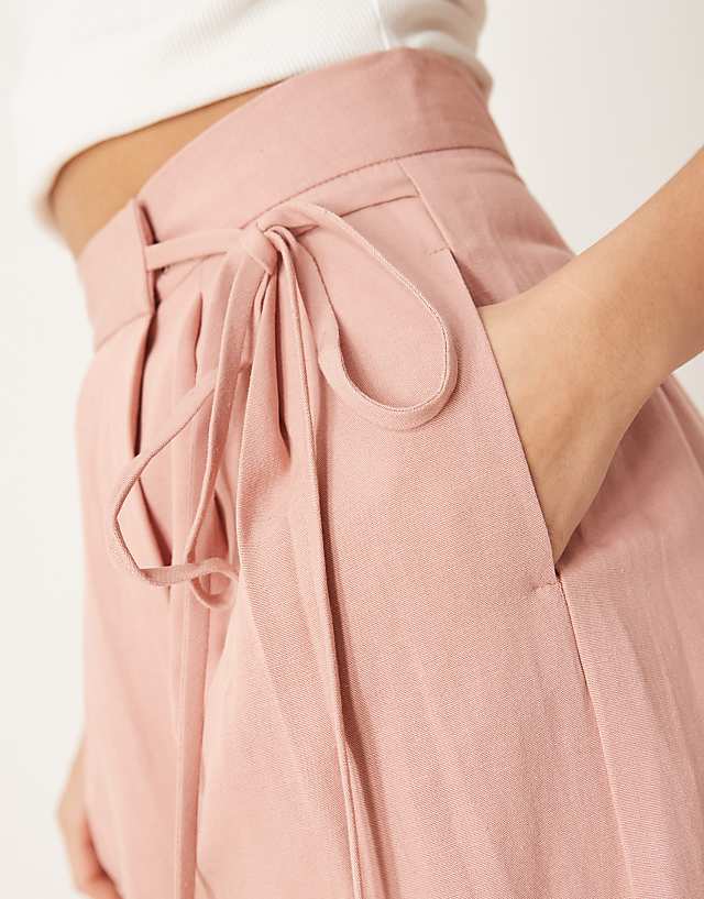 ASOS DESIGN Linen Tie Front Wide Leg Trousers In Apricot