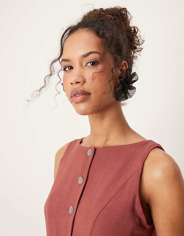 ASOS DESIGN Linen Waistcoat Detail Midi Dress In Apple Butter