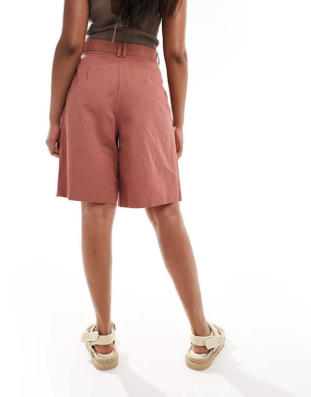 ASOS DESIGN Longline High Waisted Tailored Short With Linen In Terracotta