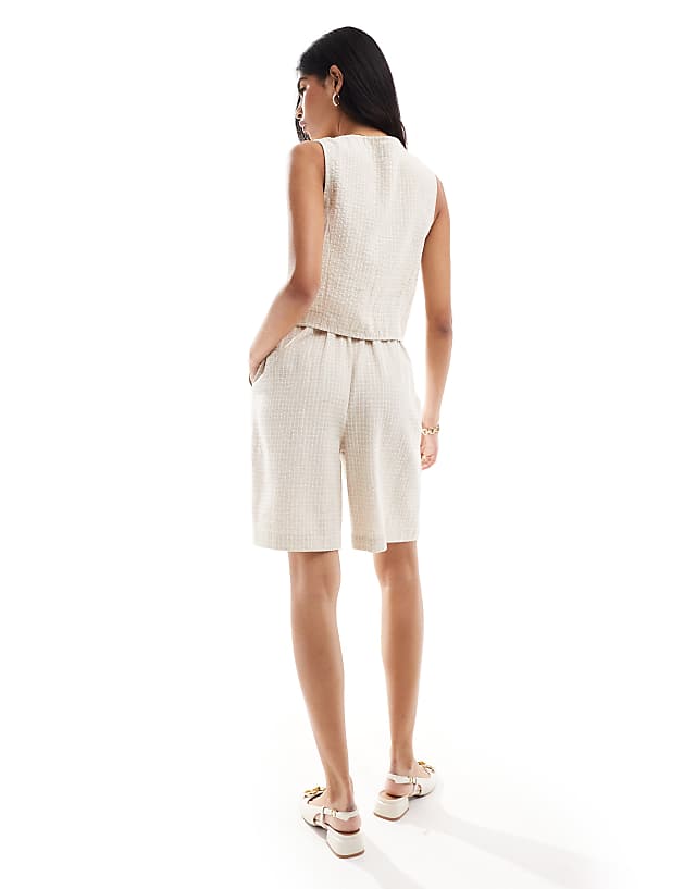 ASOS DESIGN Longline Short With Linen In Natural Check Co-ord