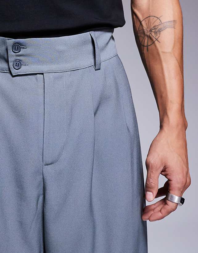ASOS DESIGN Loose Fit Smart Trousers With Wide Waistband In Grey