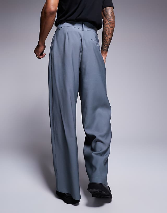 ASOS DESIGN Loose Fit Smart Trousers With Wide Waistband In Grey