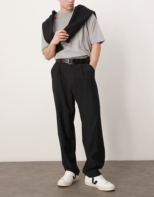 ASOS DESIGN loose skater fit smart trousers in black