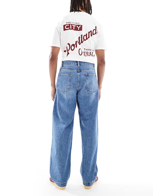 ASOS DESIGN Loose Straight Jeans In Light Wash Blue
