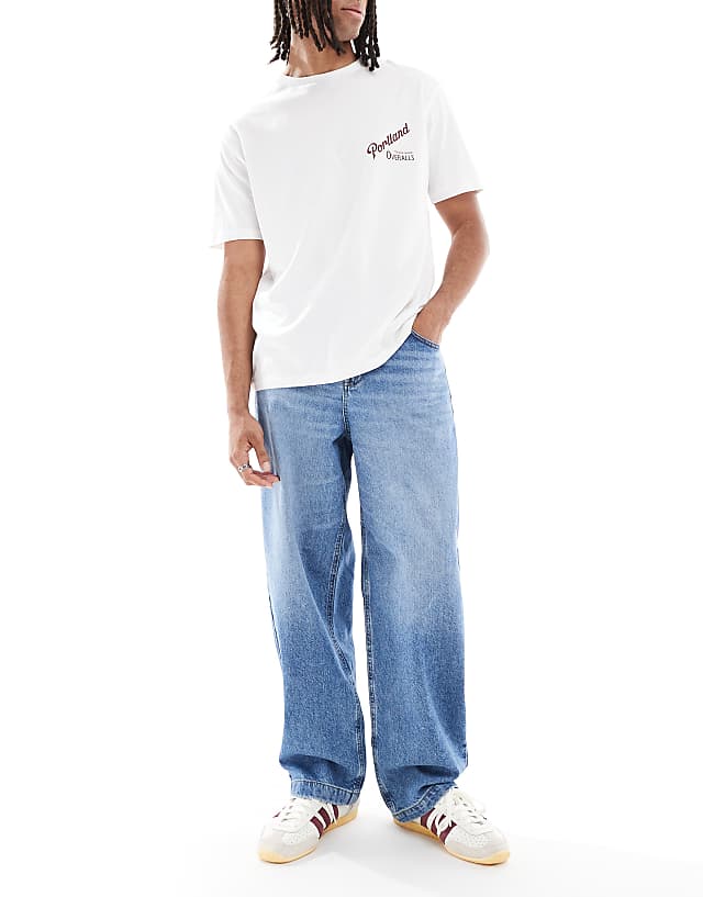 ASOS DESIGN loose straight jeans in light wash blue